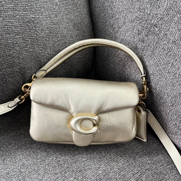 NWT Coach Tabby 18 Pillow Letter C Women's Shoulder Bag - B4/Metallic Soft Gold - Picture 1 of 6
